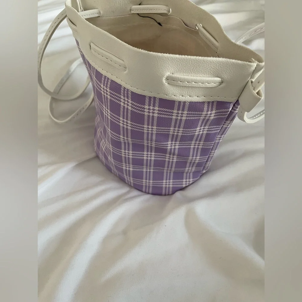 Purple and White Mini Bag with Drawstring Closure